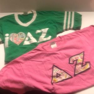 Set of 2 Delta Zeta tshirts. Embroidered. One v neck  one scoop neck dee zee dz